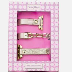 LILLY PULITZER SKINNY APPLE WATCH BAND - GOLD METALLIC/RESORT WHITE - NEW IN BOX